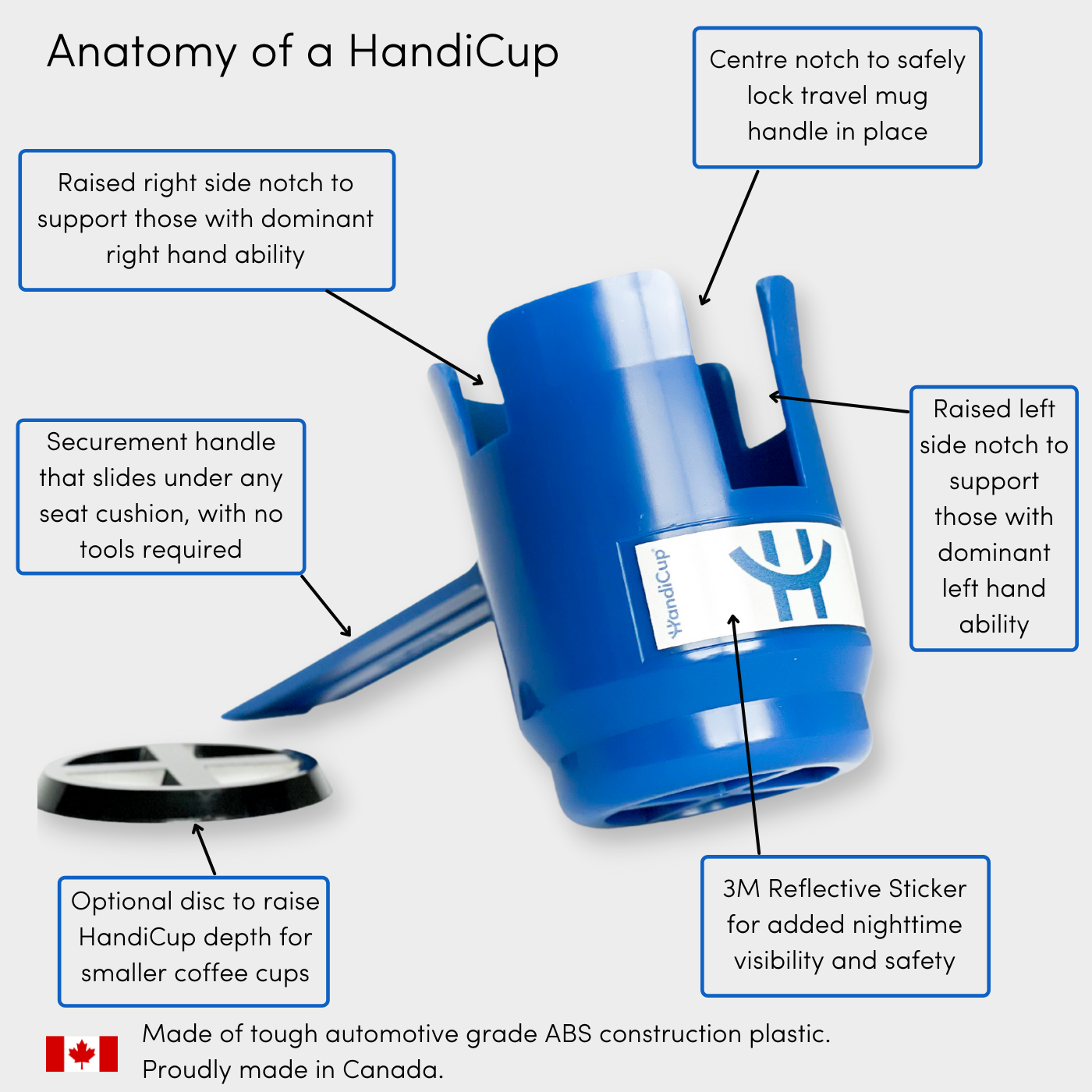 Blue HandiCup Wheelchair Cup Holder