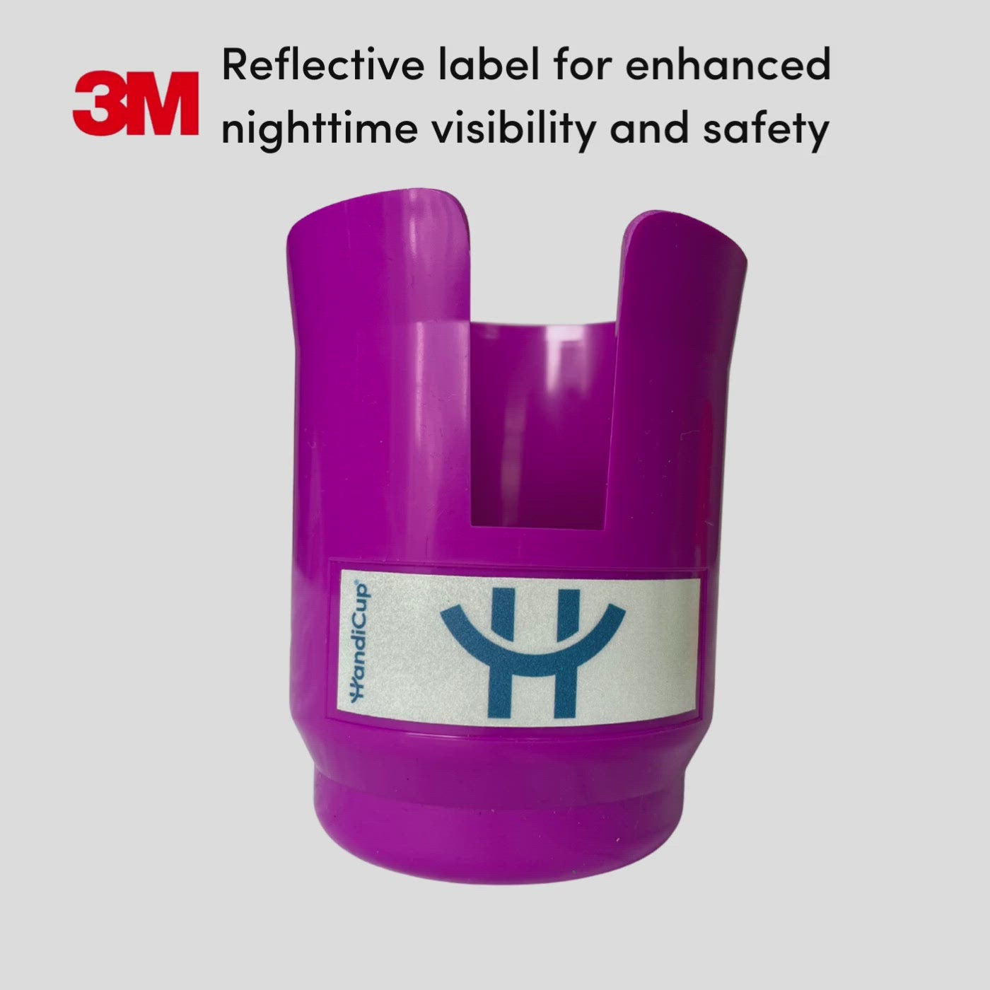 3m reflective label on HandiCup. When light shines on the label it becomes bright and visible for added nighttime safety