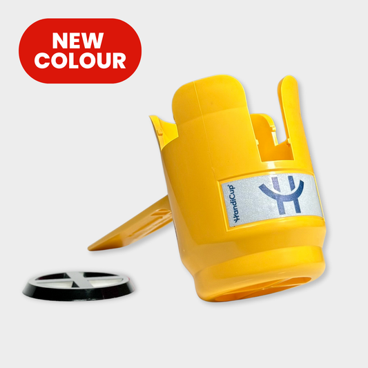 NEW COLOUR - Yellow HandiCup Wheelchair Cup Holder